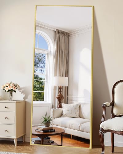 Full Length Floor Mirror 71x30in with Gold Rect Edge Frame - Standing or Wall Mountable