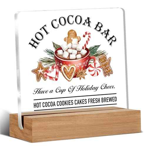 Christmas Gifts for Women Men Family, Gingerbread Gifts for Friends, Hot Cocoa Bar Decorations, Farmhouse Christmas Acrylic Desk Sign Decor (4 x 4 Inches)