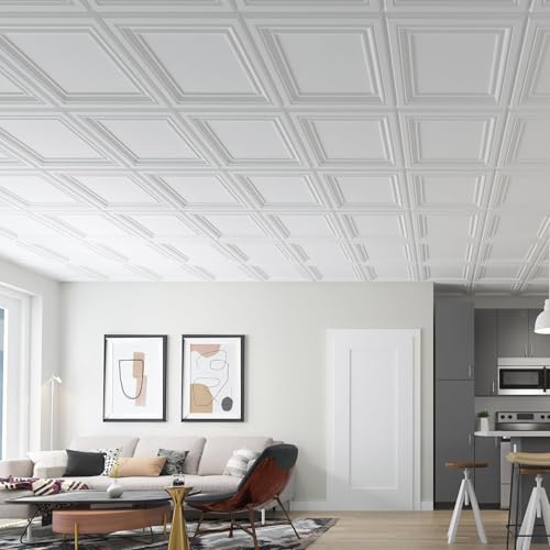 Art3d 24 Pack White 24x24 Inch PVC Ceiling Tiles - 3D Drop Ceiling & Wall Panels