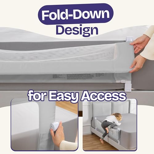 ComfyBumpy Gray Adjustable Bed Rail for Toddlers, Swing-Down Safety Guard, 55.5-inch, Sturdy Steel & Breathable Mesh, 1-Pack