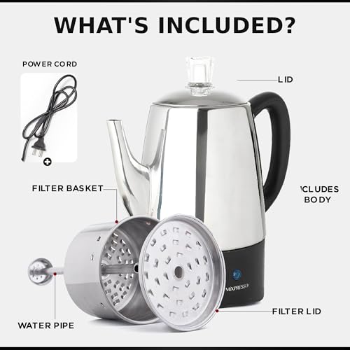 Mixpresso 10 Cup Electric Coffee Percolator Stainless Steel - Compact & Durable