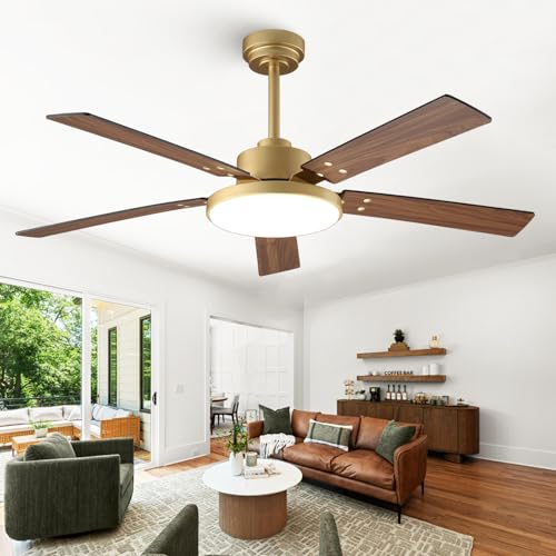 CalorHoga 52 Inch Gold Ceiling Fan with Lights Remote & App Modern Style