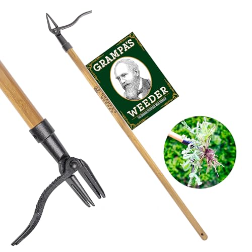 Stand Up Garden Weeder Tool with Long Bamboo Handle - Easy Root Removal