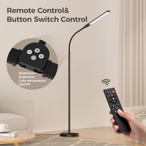 VrimNowit Black LED Floor Lamp for Living Room & Office Reading