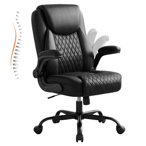 GTPLAYER Charcoal Black PU Leather Office Chair with Flip-up Arms, Ergonomic Home Desk Chair