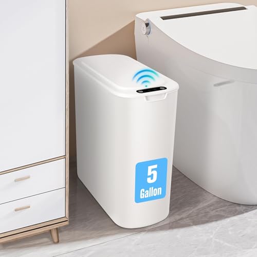 Cesun 5 Gallon White Touchless Bathroom Trash Can with Lid, Automatic Sensor