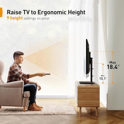 Perlegear 23-60 Inch Height-Adjustable TV Stand with Tempered Glass Base