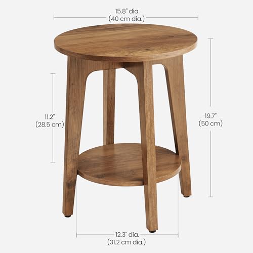 VASAGLE Honey Brown 2-Pack Round Side End Tables with Lower Shelf