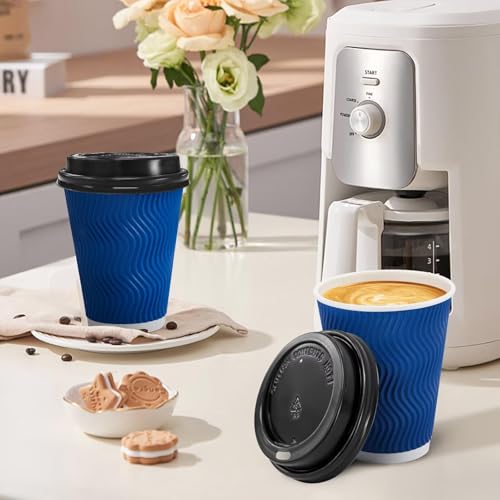 Clawsoff 100 Pack 12 oz Disposable Coffee Cups with Lids - Navy