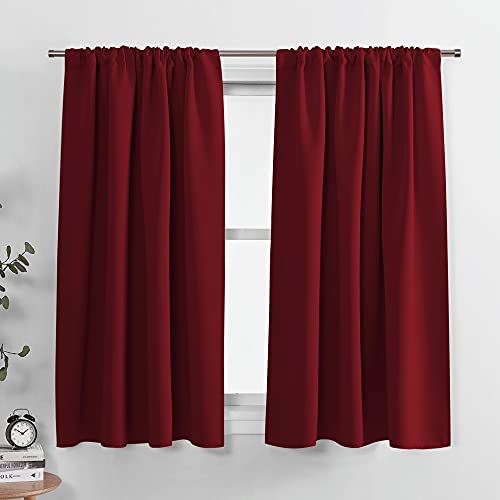 PONY DANCE 42W x 40L Burgundy Red Blackout Curtains, 2 Panels, Thermal Insulated Rod Pocket