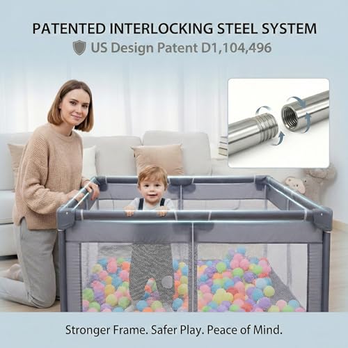 Baby Playpen 50x50 - Large Safe Play Yard for Toddlers & Babies, Grey