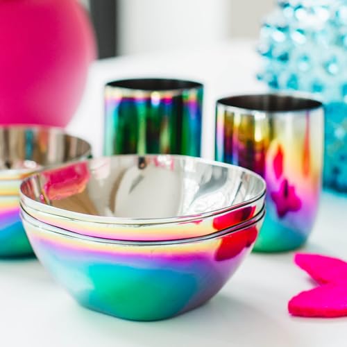 Kids Snack Bowls Set of 4 - 12 oz Rainbow Stainless Steel Toddler Food Bowls
