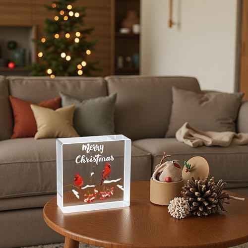 Christmas Table Decorations Christmas Decor Indoor Home Room Cardinals Office Bathroom Acrylic Sign Rustic Shelf Desk Decor Season Sign House Warming Gifts 4.5 x 4.5 Inch
