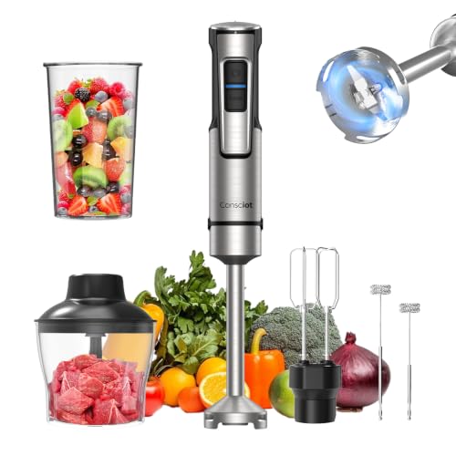Consciot 5-in-1 Handheld Immersion Blender Max 1100W Black, 21-Speed & Turbo