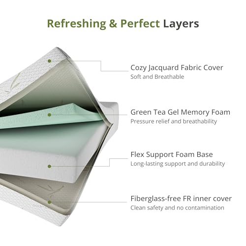 Twin Green Tea Memory Foam Mattress - 5 Inch Medium Firm Support