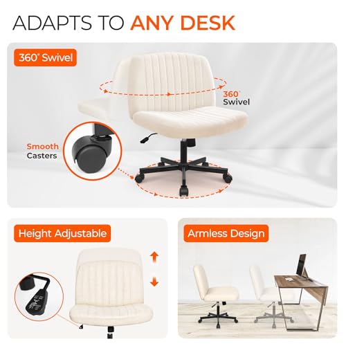 Orange Factory Criss Cross Chair Beige Wheel Wide Fabric Vanity Seat Adjustable & Swivel