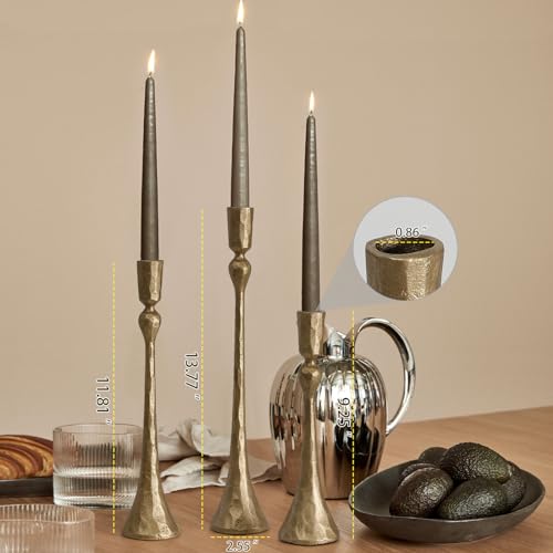 Vintage Cast Iron Taper Candle Holder Set - Antique Brass, 3 Sizes