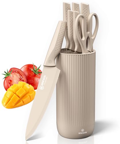 Khaki Brewin Kitchen Knife Set with Block - Complete Professional Cutlery