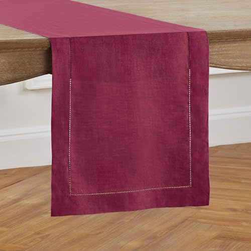 Solino Home Beet 14x60 Inch Pure Linen Table Runner with Hemstitch - Durable & Elegant