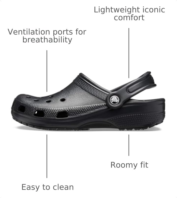 Unisex Classic Clogs for Women and Men - Black, Size 8 Women / 6 Men