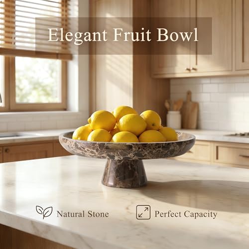 Brown Natural Marble Fruit Bowl with Pedestal – Elegant Kitchen & Dining Decor