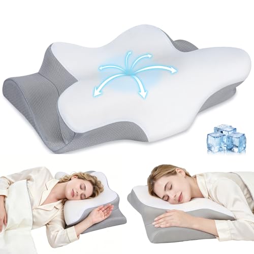 Missleep White Cervical Neck Pillow with 2 Heights & Ice Silk Cover - Ergonomic Memory Foam Support