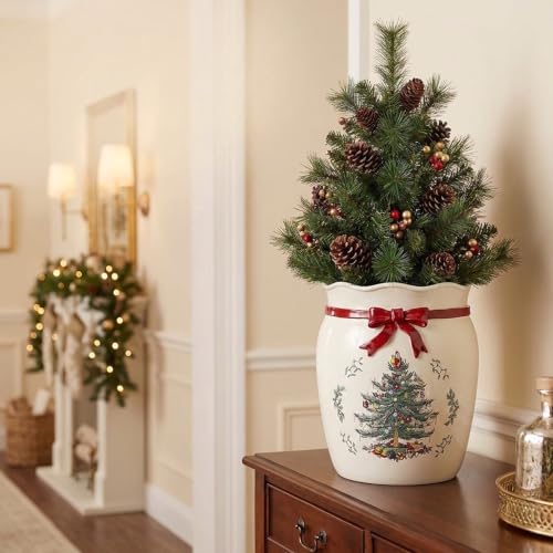 Spode Christmas Wastebasket - Holiday Decor Bathroom Trash Can