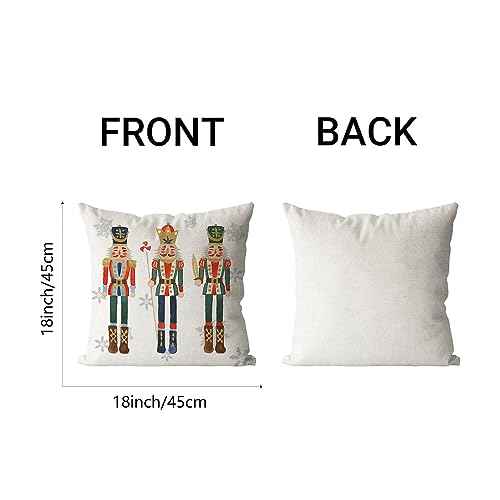 AOFANGGO Christmas Pillow Cover 18x18 inch Nutcracker Throw Pillow Holiday Decorations Cushion Cover for Bed Chair Sofa Couch