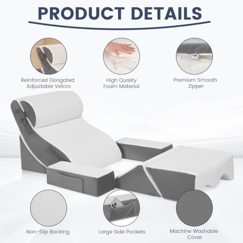 White Grey 7PCS Orthopedic Wedge Pillow Bed Set for Post Surgery & Support - Supportive Bed Wedges