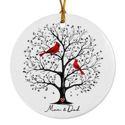In Loving Memory Memorial Ornament, Cardinal Memorial Christmas Ornament, Keepsake Memorial, Remembrance Tree Of Life Ornament, Christmas Gift, Dad and Mom Memorial (Mom&Dad)