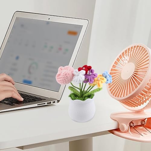 Crochet Pink Flower Pot Set - Handmade Knit Artificial Flowers for Home Office Decor