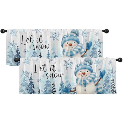 Blue Snowflake Christmas Valances for Windows, 2 Pack, 52x18 Inches