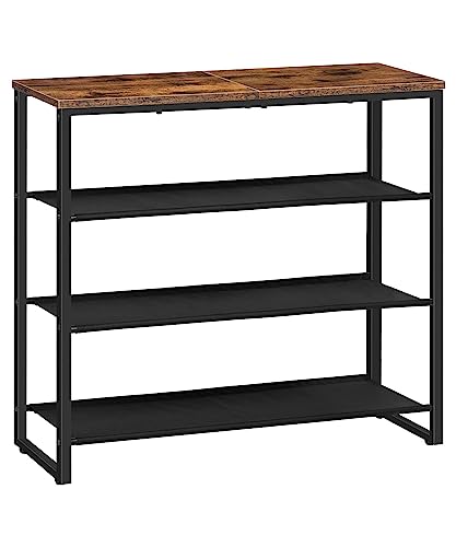 HOOBRO 29.5" Rustic Brown & Black 4-Tier Shoe Rack with Oxford Fabric Shelves & Top Panel