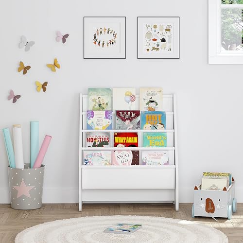 UTEX Kids Bookshelf Storage White Cotton Sling Organizing Shelf for Kids Rooms