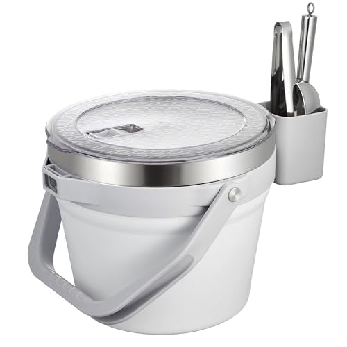 7L Vacuum Insulated Ice Bucket with Lid, Scoop & Tongs - Milk White
