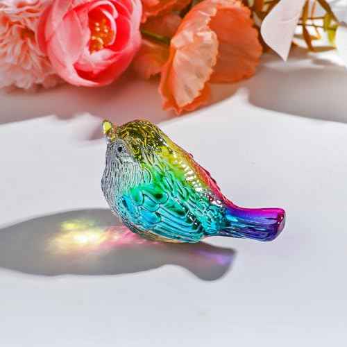 LONGWIN Glass Birds Figurines Decor for Home, Handmade Miniature Small Crystal Bird Gifts Animal Collectible Figuirne