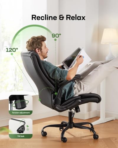 Marsail Black Executive Office Chair with Flip-up Armrests, Ergonomic Height-Adjustable Swivel Desk Chair