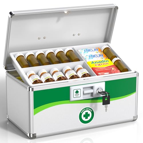 Medium Aluminum Child-Safe Lock Box with Keys - 12-Inch Medication Safe