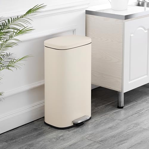 happimess 8 Gal Soft Close Step Trash Can - Limestone Beige, Satin Finish