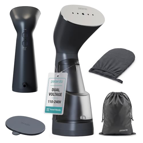 Polardo Black Travel Garment Steamer - Dual Voltage Handheld Mini Clothes Steamer for Travel & Home