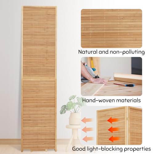 Brown Bamboo Room Divider 4 Panel Folding Privacy Screen 5.6FT - JVVMNJLK