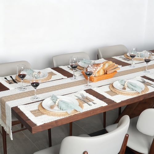 Natural Set of 4 Boho Woven Placemats, Charger Plates, Table Runner & Napkin Rings