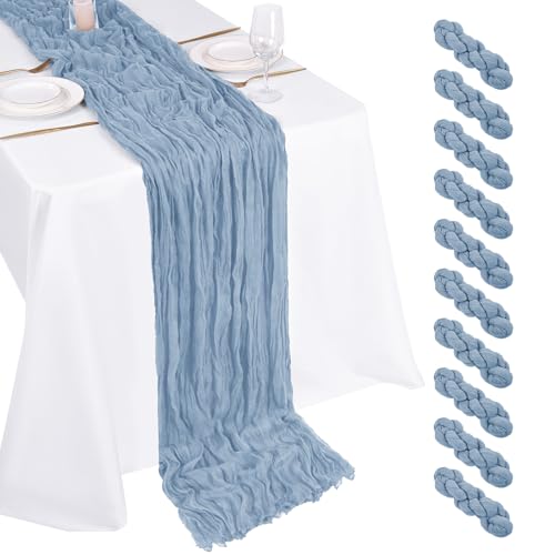 Dusty Blue Cheesecloth Table Runners 17x108 Inches - 10 Pack for Wedding & Party Decor