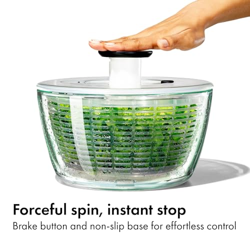 Large Glass Salad Spinner - Borosilicate Bowl with One-Handed Pump & Colander