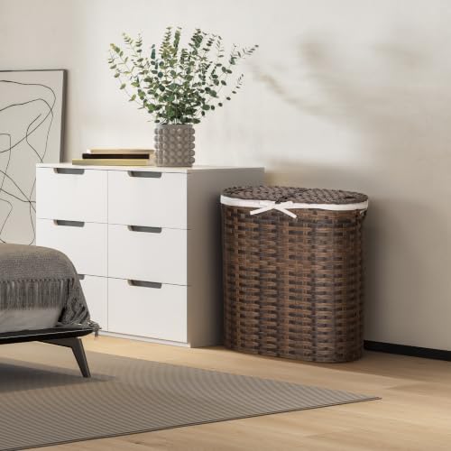 Handwoven Portable Laundry Hamper with Removable Liners - Mocha Brown, Oval 1-Pack