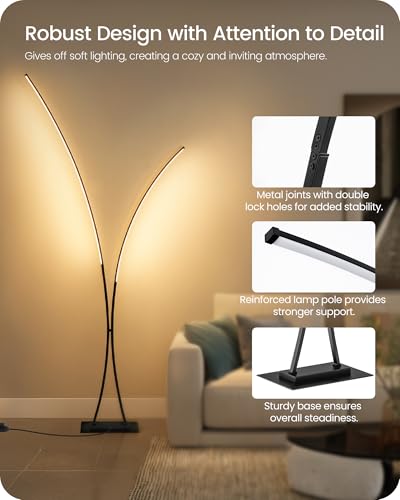 GOEBLESON 85.4-inch Modern Arc Floor Lamp with 3CCT Dimmable LED, Remote, Black