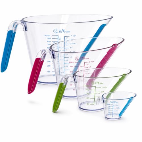KPKitchen 4-Piece Plastic Liquid Measuring Cups Set with Spouts, BPA-Free