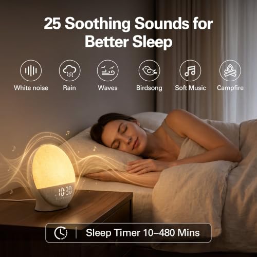 Sunrise Alarm Clock with White Noise Machine Beige Linen - Bluetooth Sleep Aid