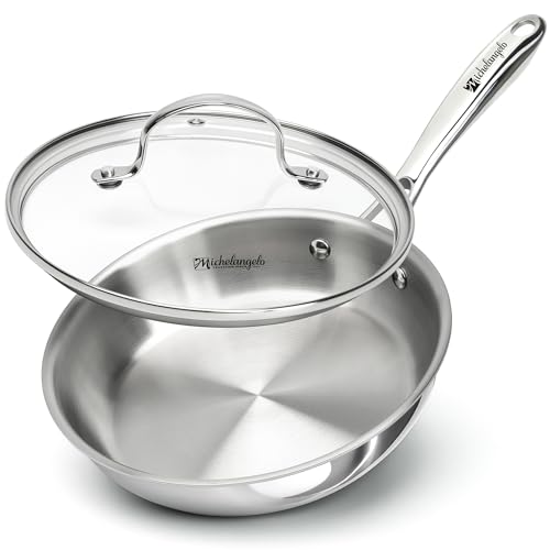 Michelangelo 8-Inch Tri-Ply Stainless Steel Frying Pan with Lid - Model 2