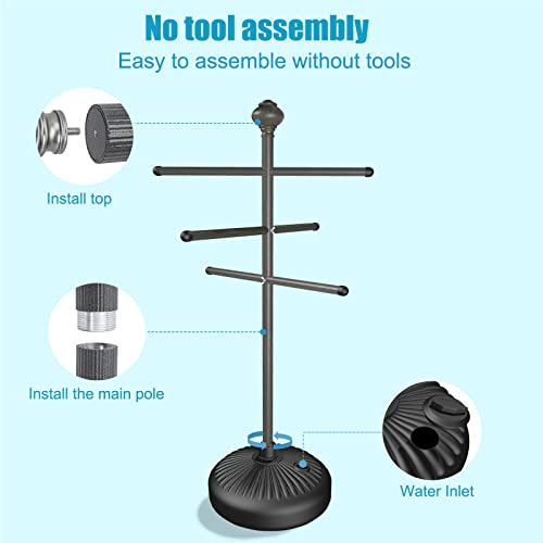Gray 59-Inch Outdoor Pool Towel Rack with Adjustable Bars & Stable Base